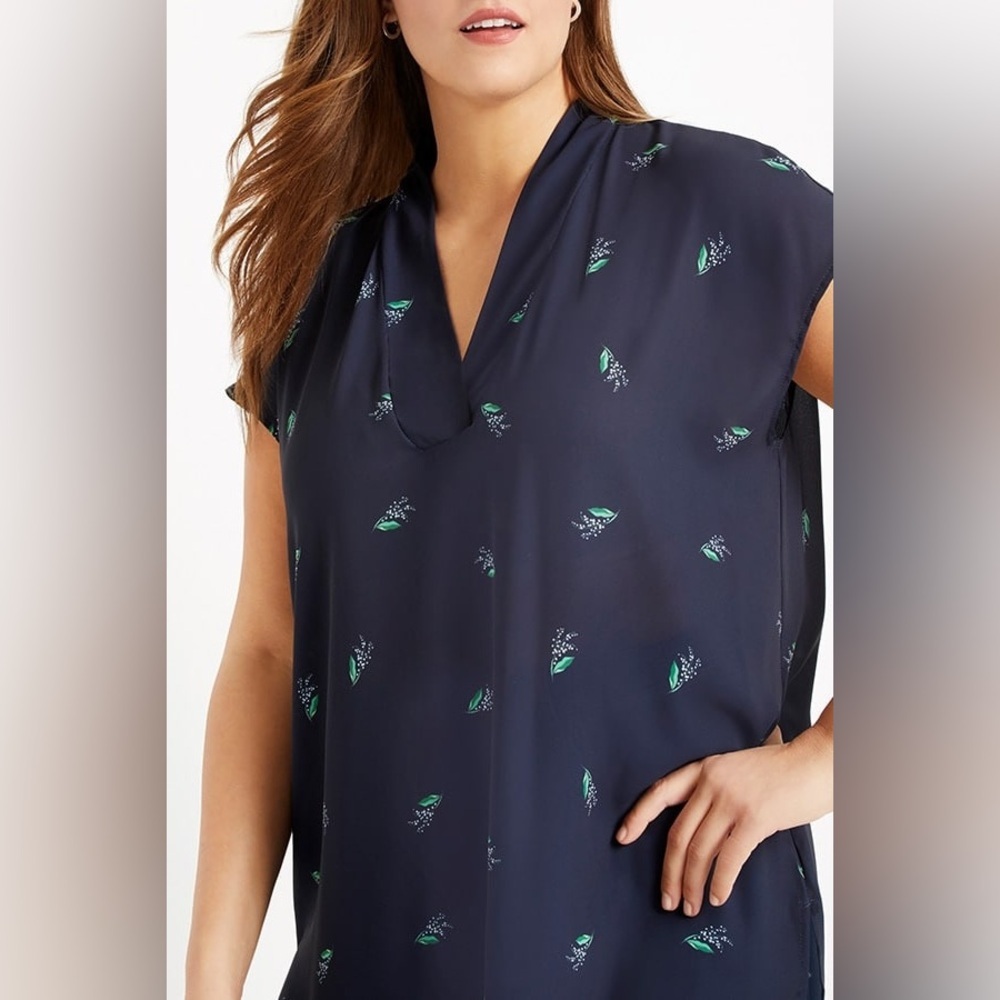 Eloquii Navy and Green Tunic Top